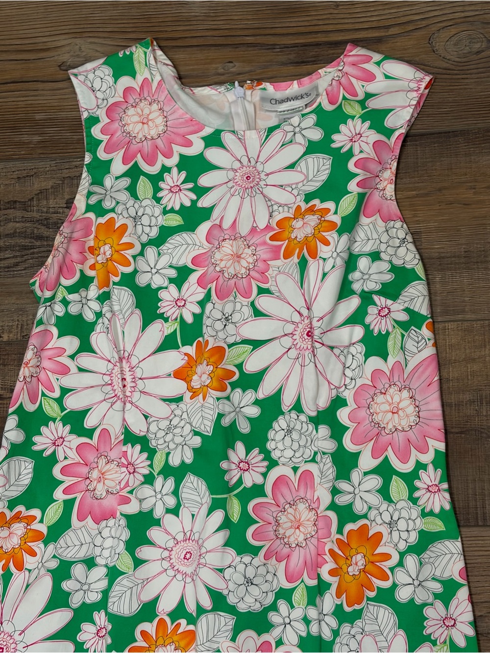 Chadwicks Green Floral A-Line Midi Dress with Pink & Orange Blooms - Picture 5 of 12
